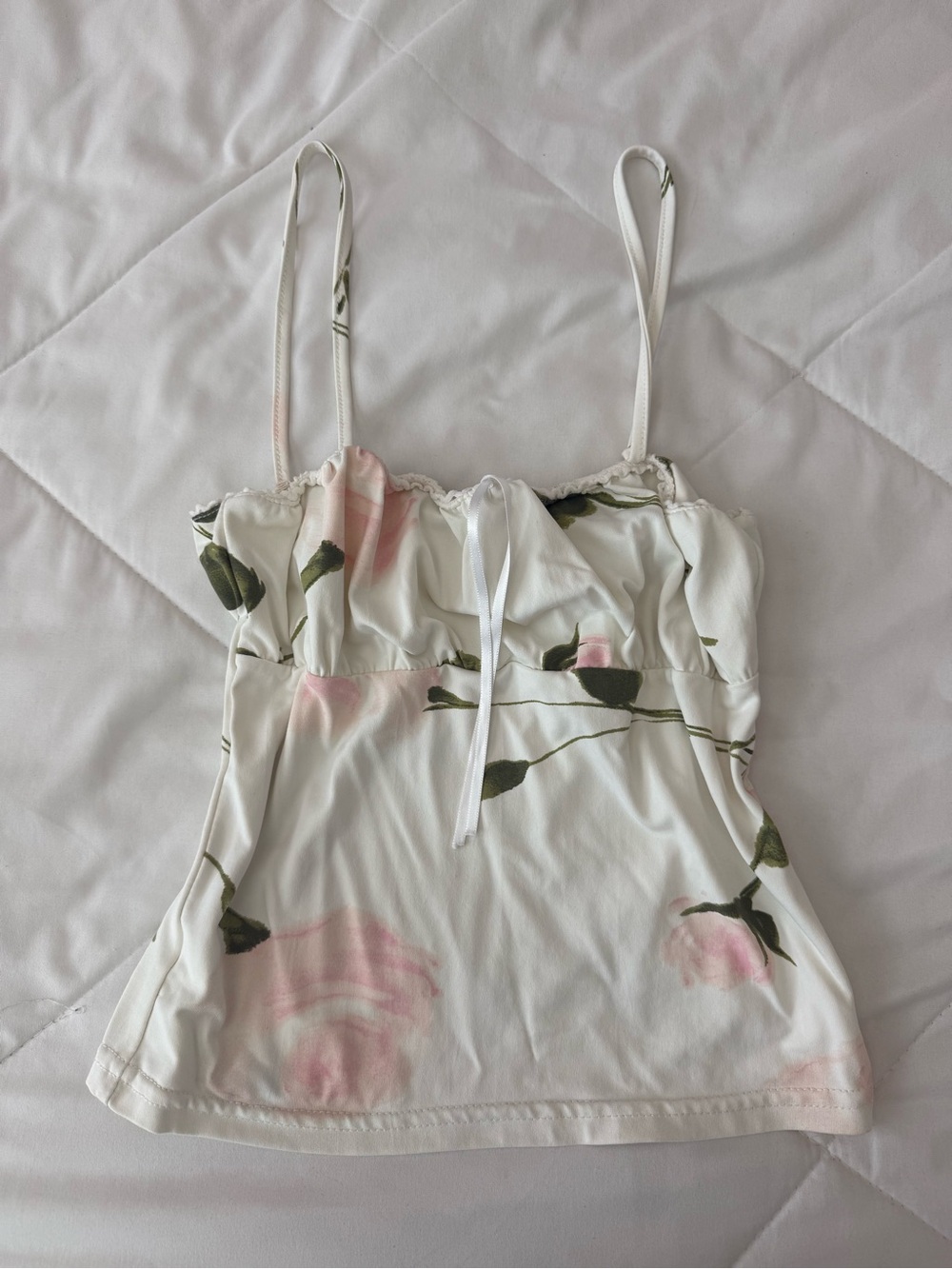 Floral White & Pink Adjustable Spaghetti-Strap Tank Top